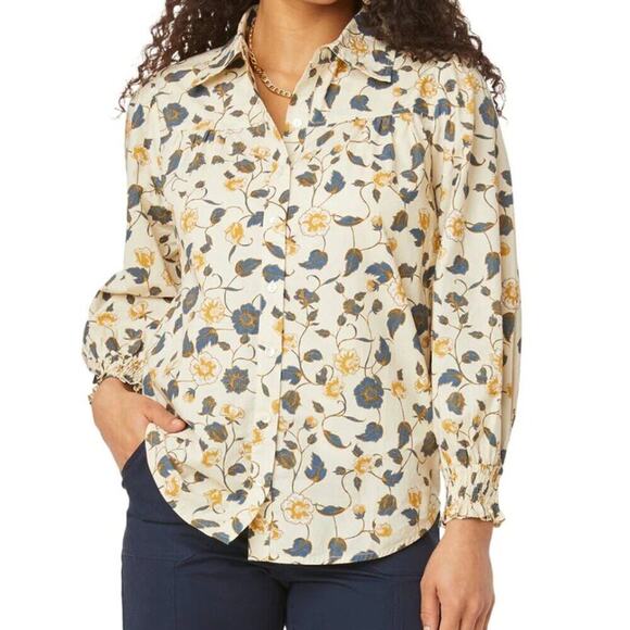 Roller Rabbit Evandra Floral Button Down Shirt Noemie Collar Top Tuckernuck XXS - Picture 1 of 2